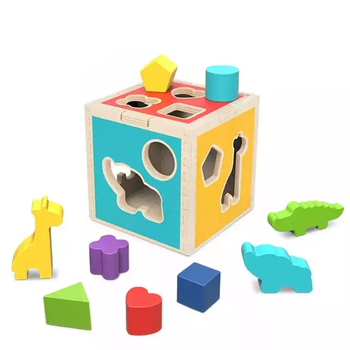 Tooky Toy Drewniany Sorter Kostka Edukacyjna Zwierzątka Figury