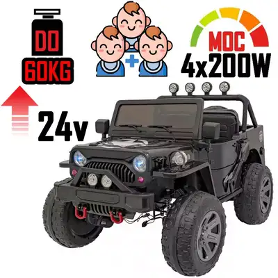 Auto Na Akumulator Jeep Willys JH-102 POWER Czarny 4x4 dla 3 dzieci 4x200W