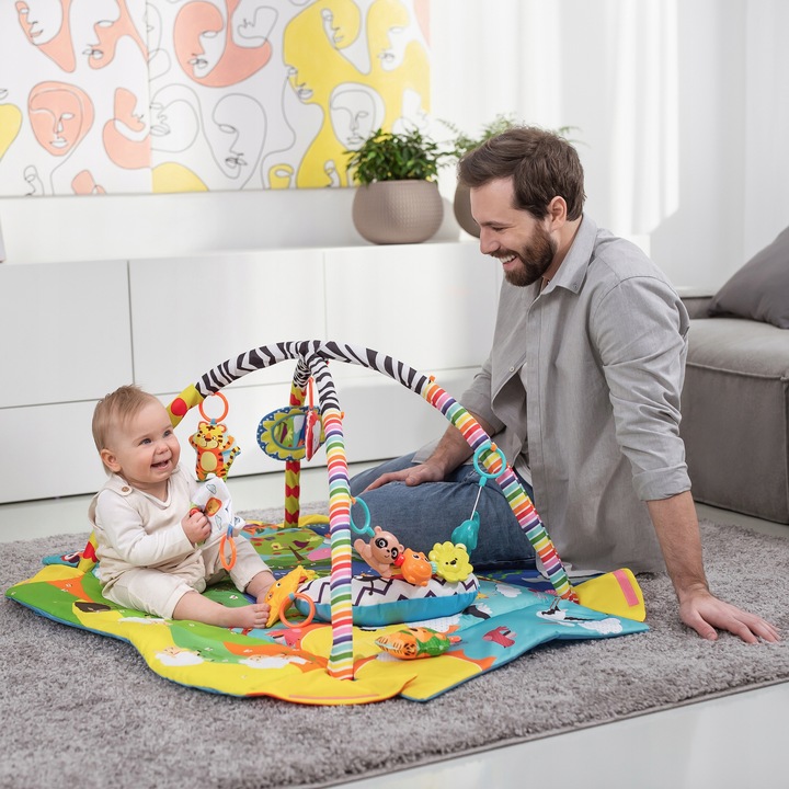Tappetino Gioco 2in1 Lionelo Anika Per Neonati - Con Box Rialzato, Cuscino Tummy Time, Giocattoli Interattivi, 110x95 Cm